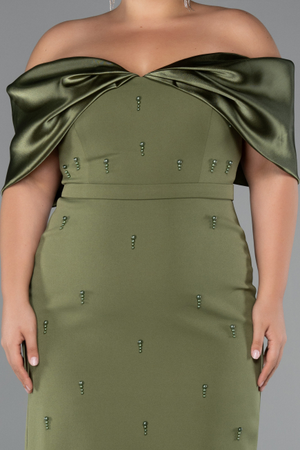 Einladungskleid In Übergröße Midi Khaki ABK2379
