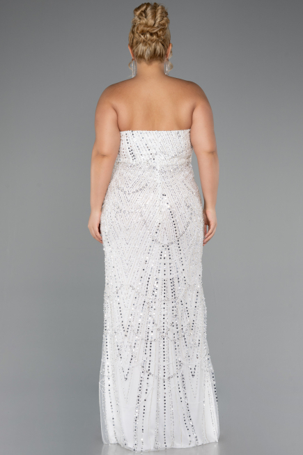 Brautkleid In Übergröße Lang Perlenbesetzt Weiß ABU5328
