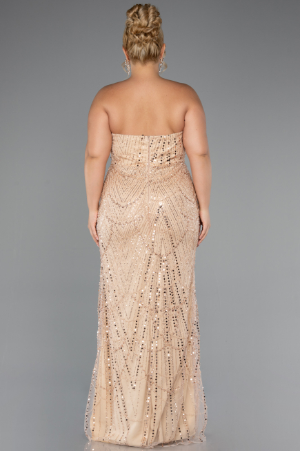 Brautkleid In Übergröße Lang Perlenbesetzt Gold ABU5328