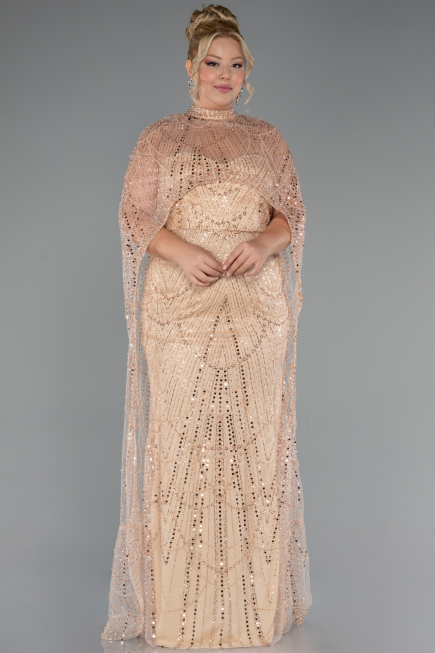 Brautkleid In Übergröße Lang Perlenbesetzt Gold ABU5328