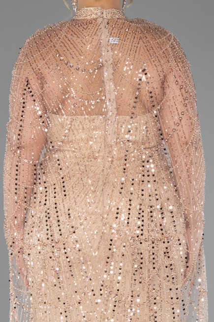 Brautkleid In Übergröße Lang Perlenbesetzt Gold ABU5328