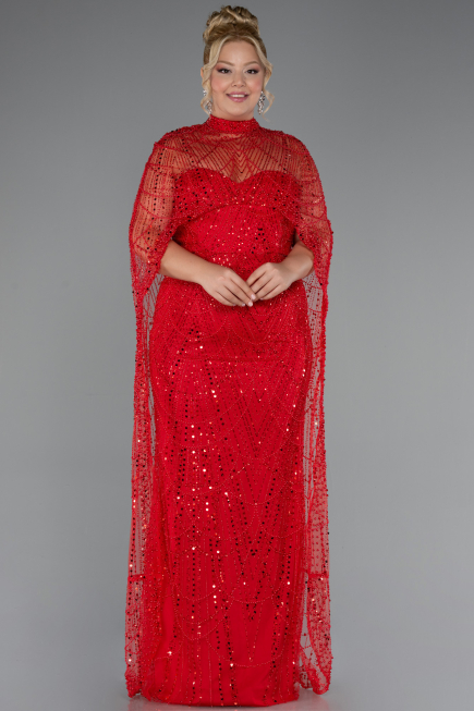 Brautkleid In Übergröße Lang Perlenbesetzt Rot ABU5328