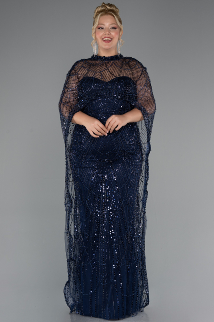 Brautkleid In Übergröße Lang Perlenbesetzt Marineblau ABU5328