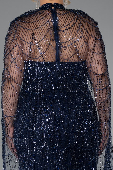 Brautkleid In Übergröße Lang Perlenbesetzt Marineblau ABU5328