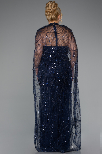 Brautkleid In Übergröße Lang Perlenbesetzt Marineblau ABU5328