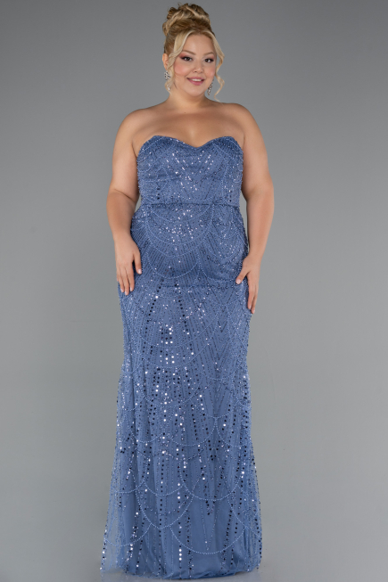 Brautkleid In Übergröße Lang Perlenbesetzt Blau ABU5328
