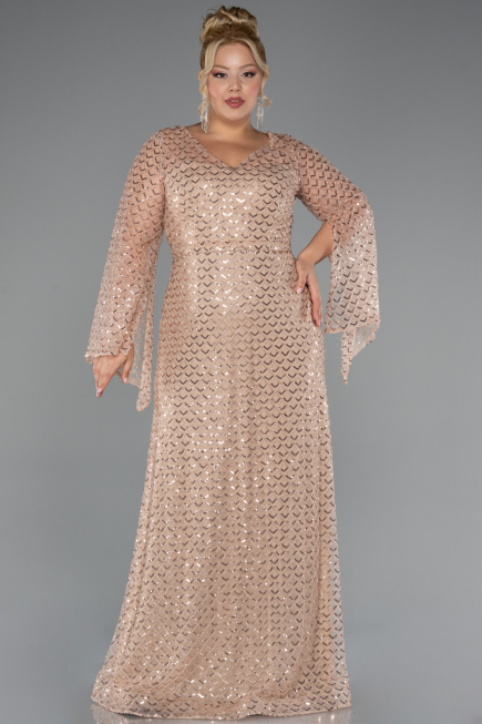 Abendkleid in Übergröße Lang Perlenbesetzt Gold ABU5243