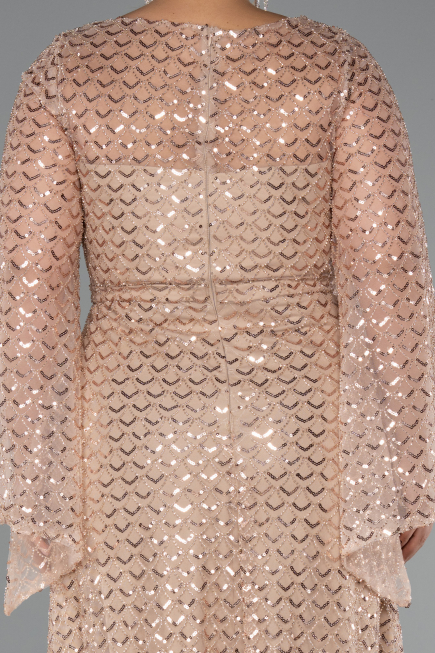 Abendkleid in Übergröße Lang Perlenbesetzt Gold ABU5243