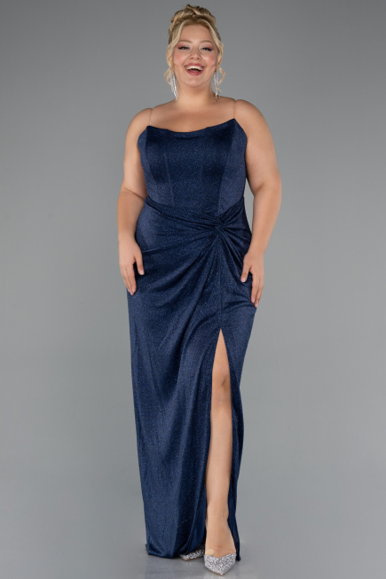 Abendkleid in Übergröße Lang Marineblau ABU5340