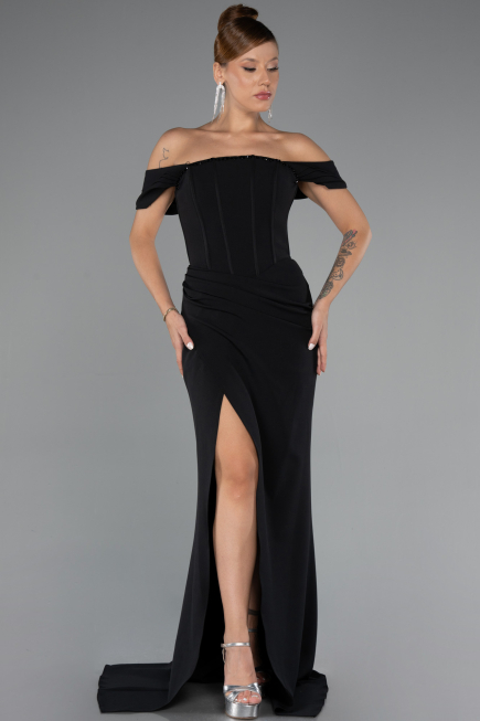 Abendkleid im Meerjungfrau-Stil Lang Schwarz ABU5350