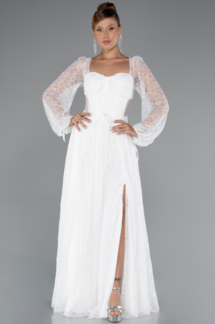 Abendkleid Lang Spitze Weiß ABU5334