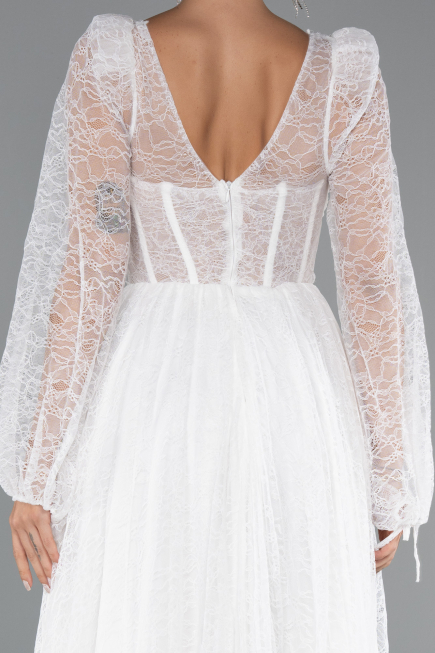 Abendkleid Lang Spitze Weiß ABU5334