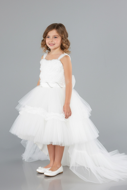 Abendkleid für Kinder Vorne Kurz-Hinten Lang Weiß ABO115