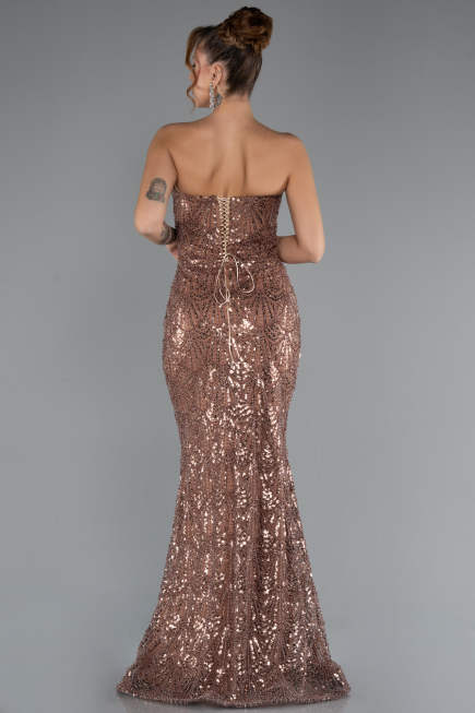 Abendkleid Lang Perlenbesetzt Kupfer ABU5345