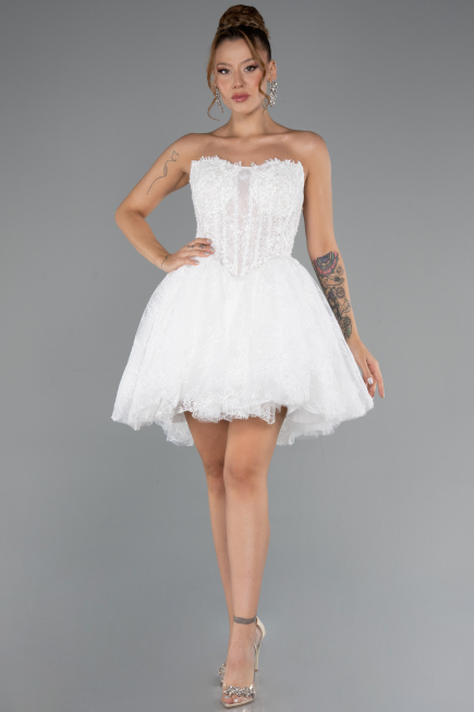 Hochzeitskleider Mini Spitze Weiß ABG164