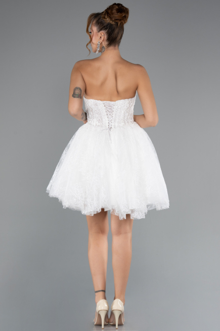 Hochzeitskleider Mini Spitze Weiß ABG164