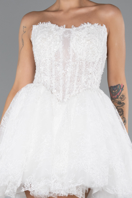 Hochzeitskleider Mini Spitze Weiß ABG164