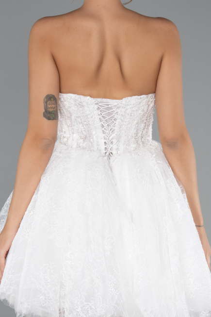 Hochzeitskleider Mini Spitze Weiß ABG164