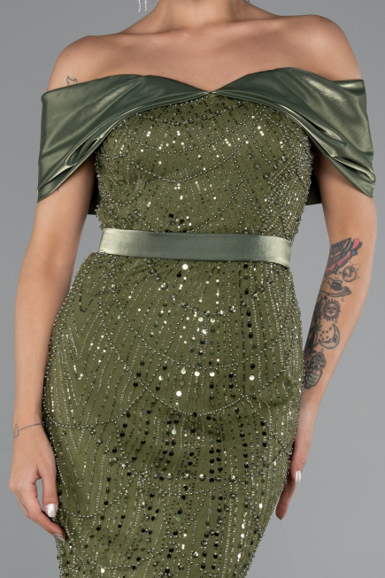 Partykleid Midi Perlenbesetzt Khaki ABK2453