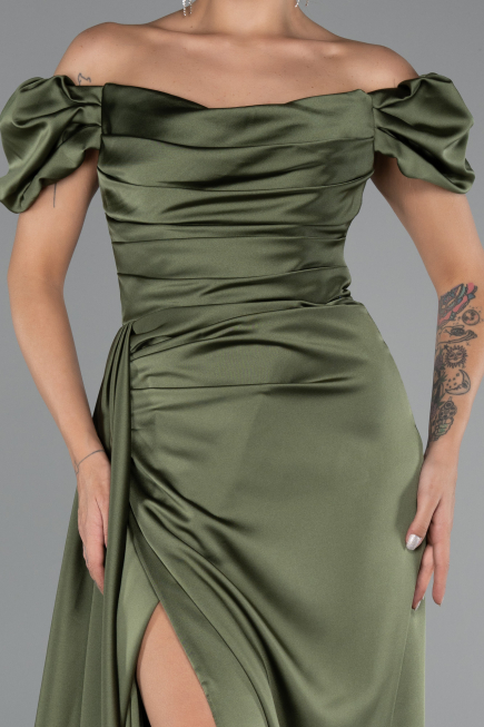 Khaki Verlobungskleid Satin Lang ABU1606