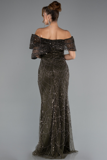 Abendkleid Lang Perlenbesetzt Khaki ABU5371