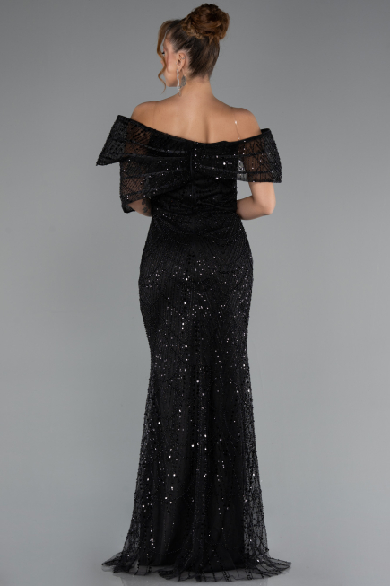 Abendkleid Lang Perlenbesetzt Schwarz ABU5371