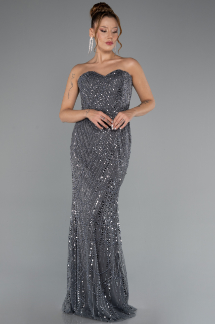 Anthrazit Abendkleid Lang ABU4517
