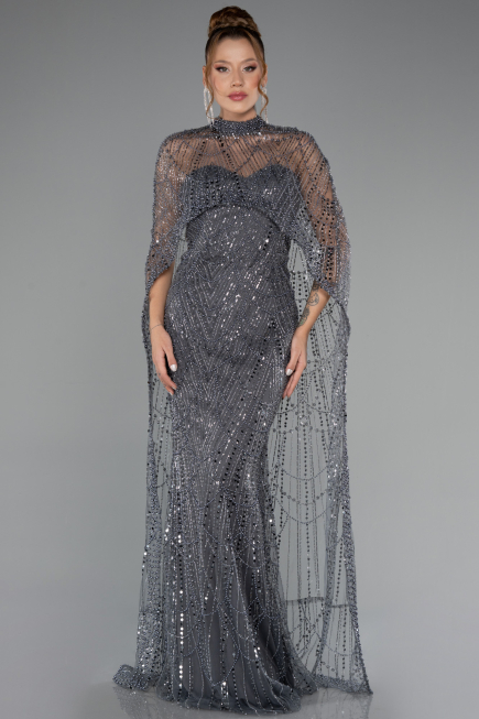 Anthrazit Abendkleid Lang ABU4517