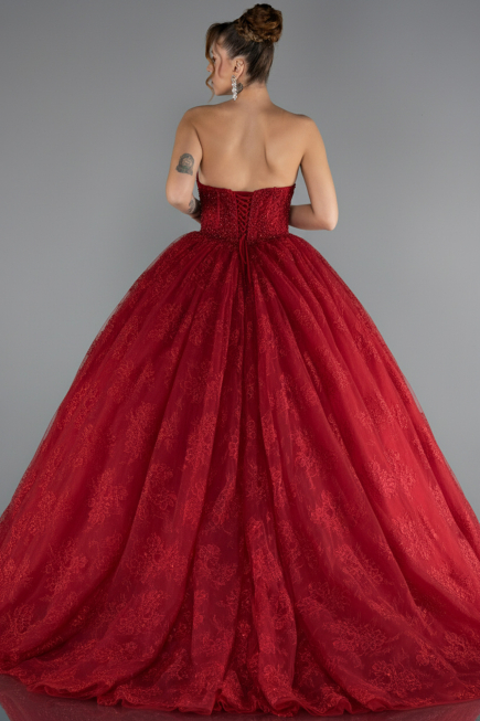 Designer Verlobungskleid Lang Spitze Rot ABU5375