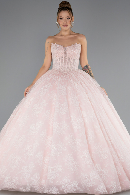 Designer Verlobungskleid Lang Spitze Puder ABU5375