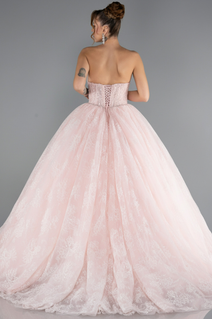 Designer Verlobungskleid Lang Spitze Puder ABU5375