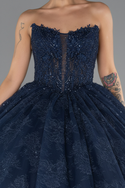 Designer Verlobungskleid Lang Spitze Marineblau ABU5375