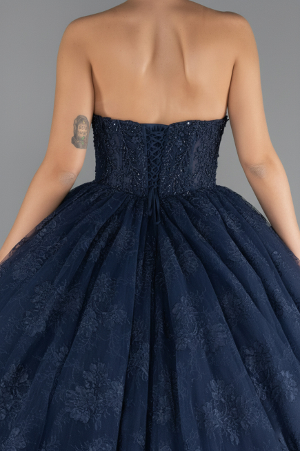 Designer Verlobungskleid Lang Spitze Marineblau ABU5375