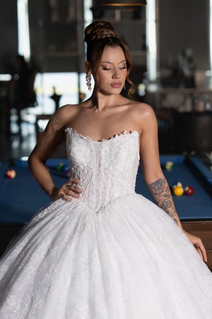 Hochzeitskleider Lang Spitze Weiß ABG163