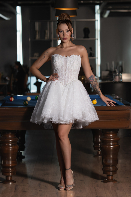 Hochzeitskleider Mini Spitze Weiß ABG164