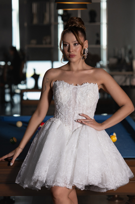 Hochzeitskleider Mini Spitze Weiß ABG164