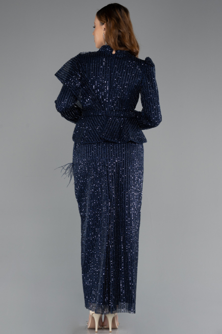 Marineblau Hijab-Abendkleid Lang ABK2346