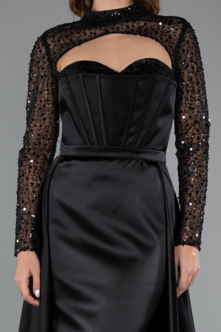 Abendkleid Lang Satin Schwarz ABU4765