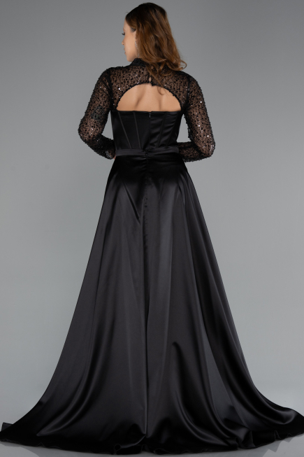 Abendkleid Lang Satin Schwarz ABU4765