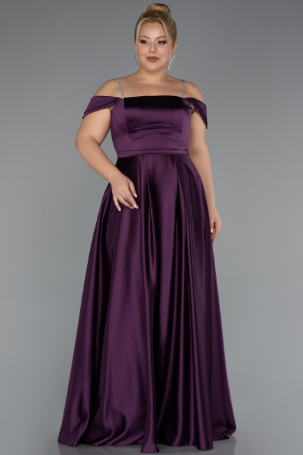 Kleider in Großen Größen Lang Satin Violett dunkel ABU5346