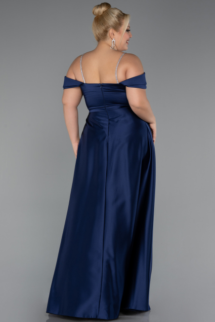 Kleider in Großen Größen Lang Satin Marineblau ABU5346
