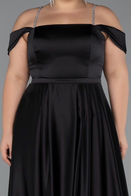 Kleider in Großen Größen Lang Satin Schwarz ABU5346
