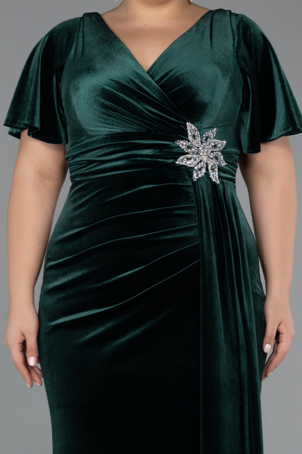 Smaragdgrün Einladung Und Abendkleid İn Übergröße Samt Lang ABU4317