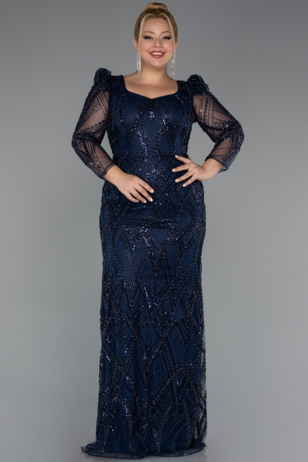 Abendkleid Lang Perlenbesetzt Marineblau ABU5387
