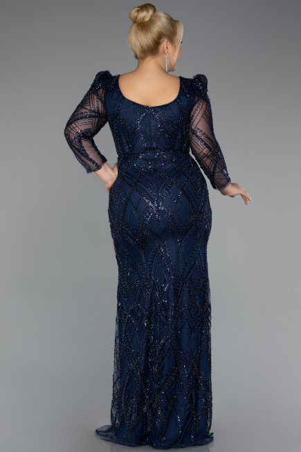 Abendkleid Lang Perlenbesetzt Marineblau ABU5387