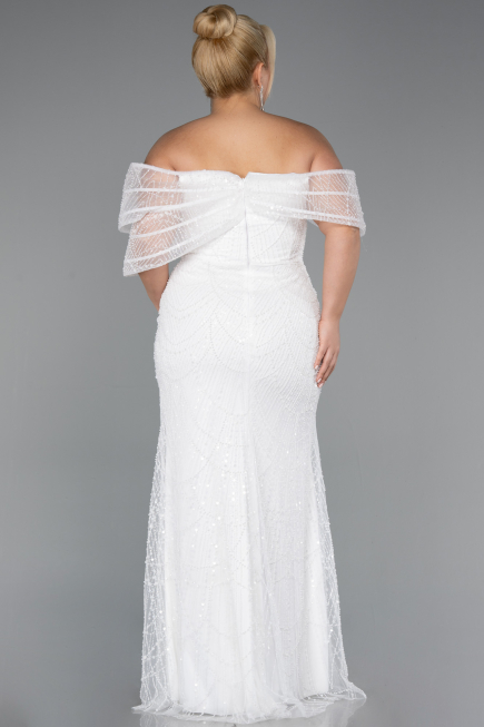 Brautkleid In Übergröße Lang Perlenbesetzt Weiß ABU5372