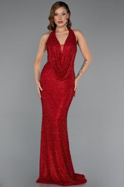 Abendkleid Lang Perlenbesetzt Rot ABU5403