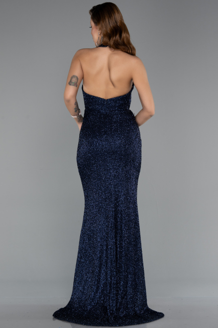 Abendkleid Lang Perlenbesetzt Marineblau ABU5403