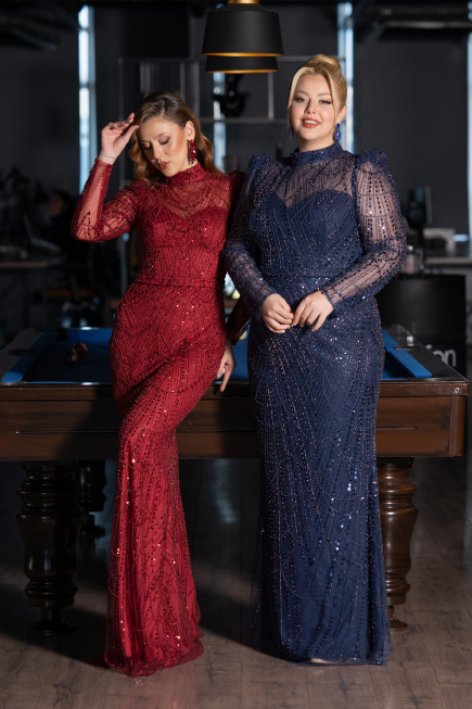 Abendkleid im Meerjungfrau-Stil Lang Weinrot ABU4526