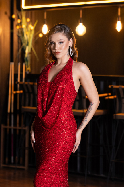 Abendkleid Lang Perlenbesetzt Rot ABU5403